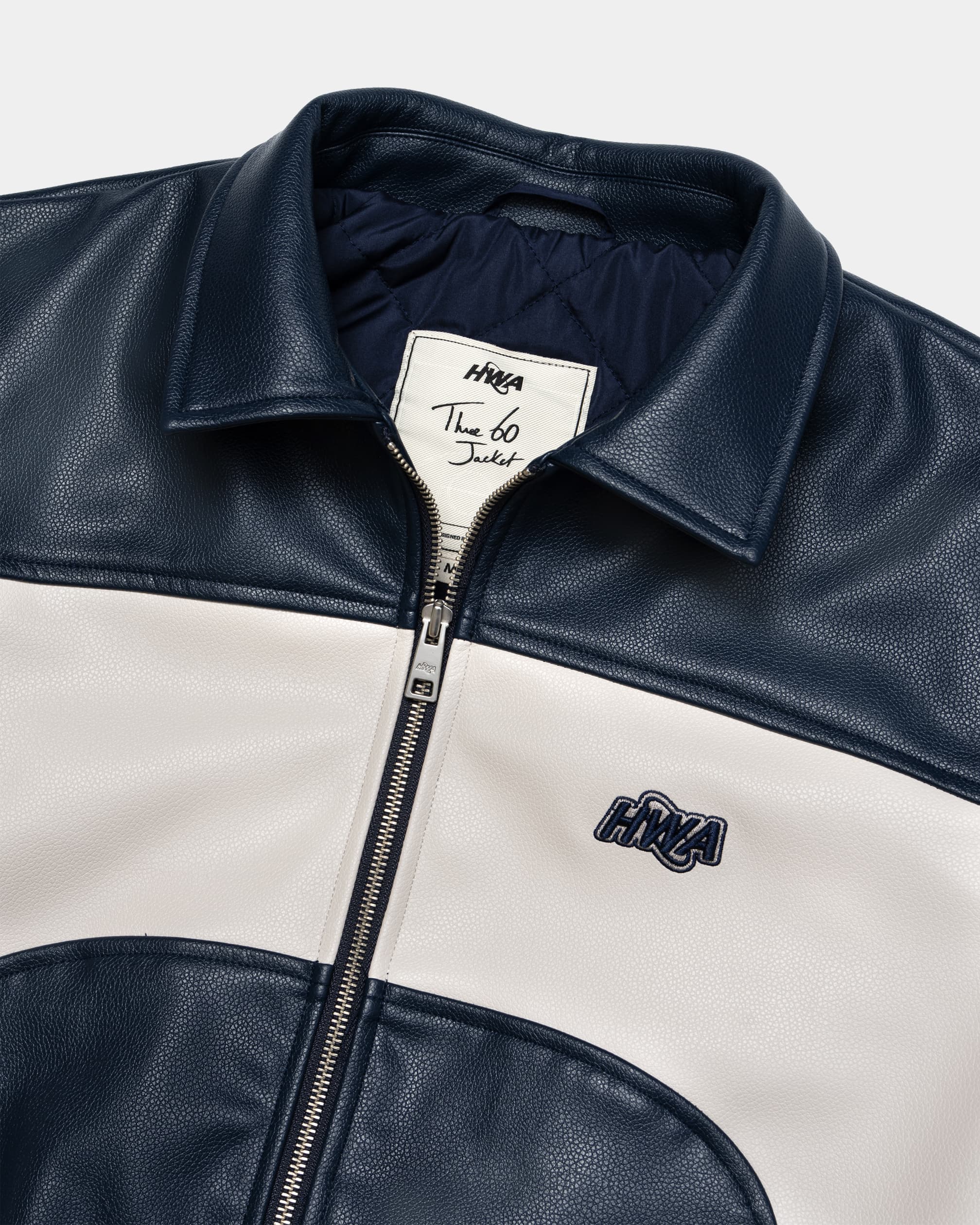 Veste en cuir Three 60 bleue zoom front