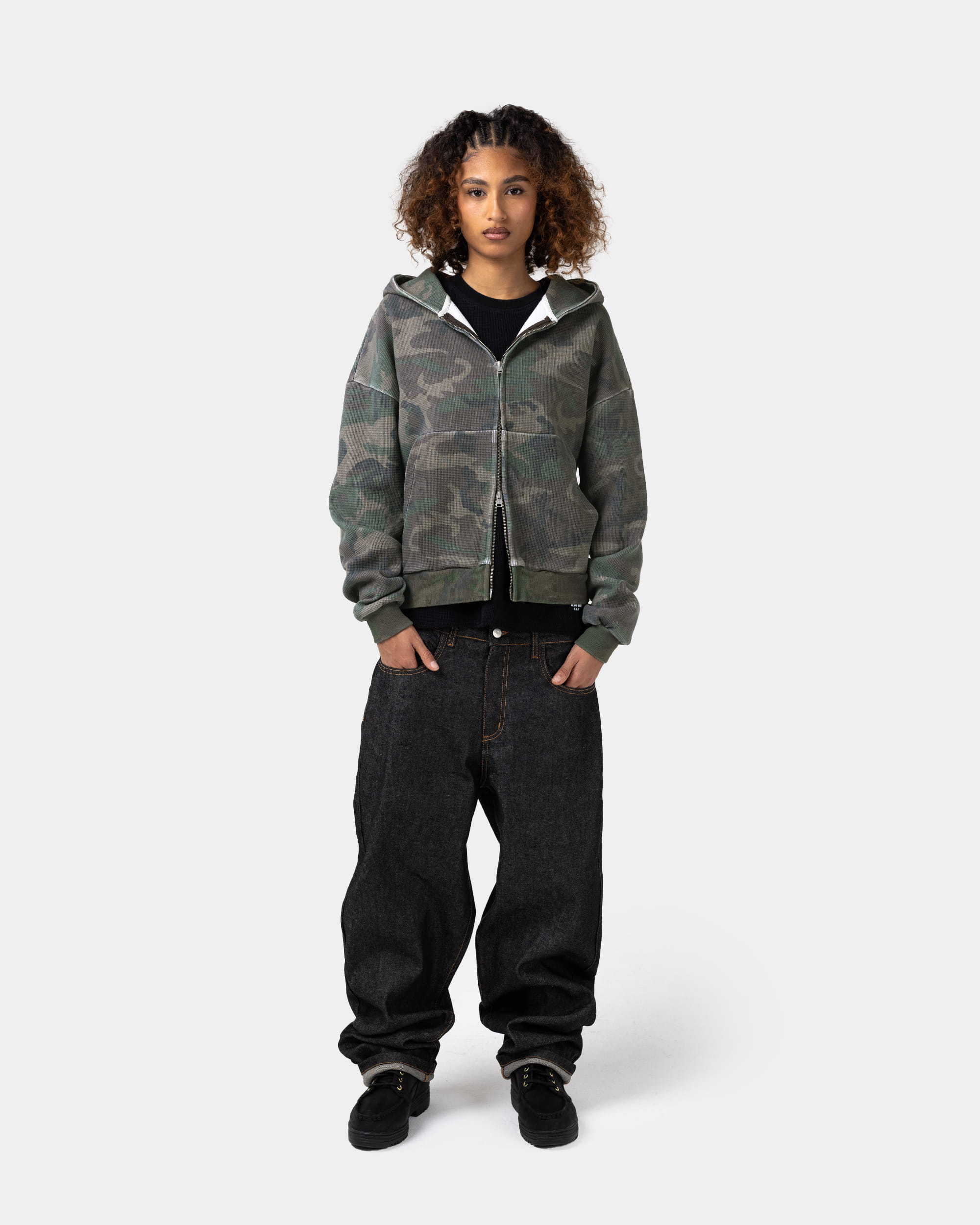 Sweat zippé à capuche en maille gaufrée