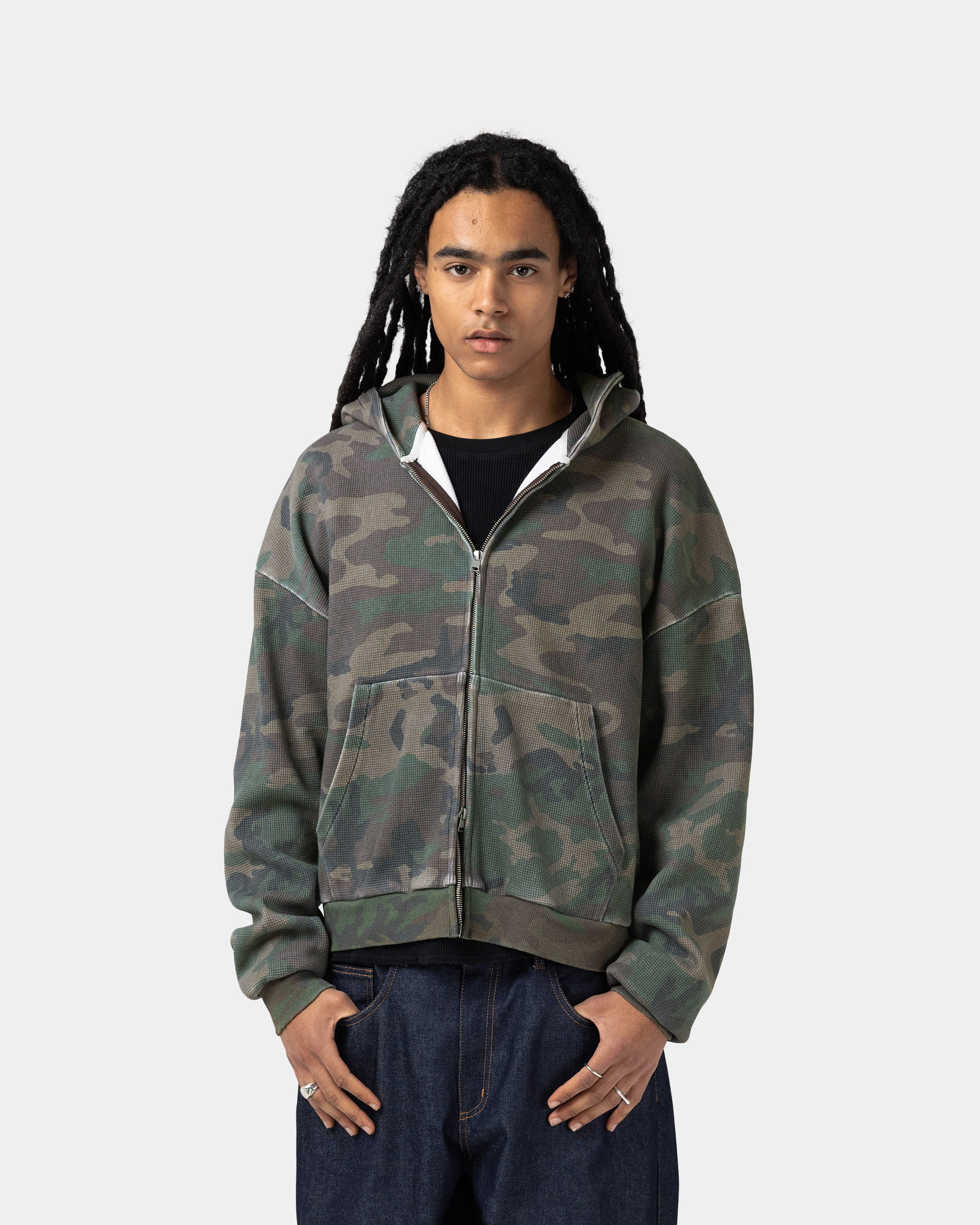 トップス FloraCore Camo Waffle Double Zip Hoodie Woobie Zip Hoodie –ZERO FOXTROT