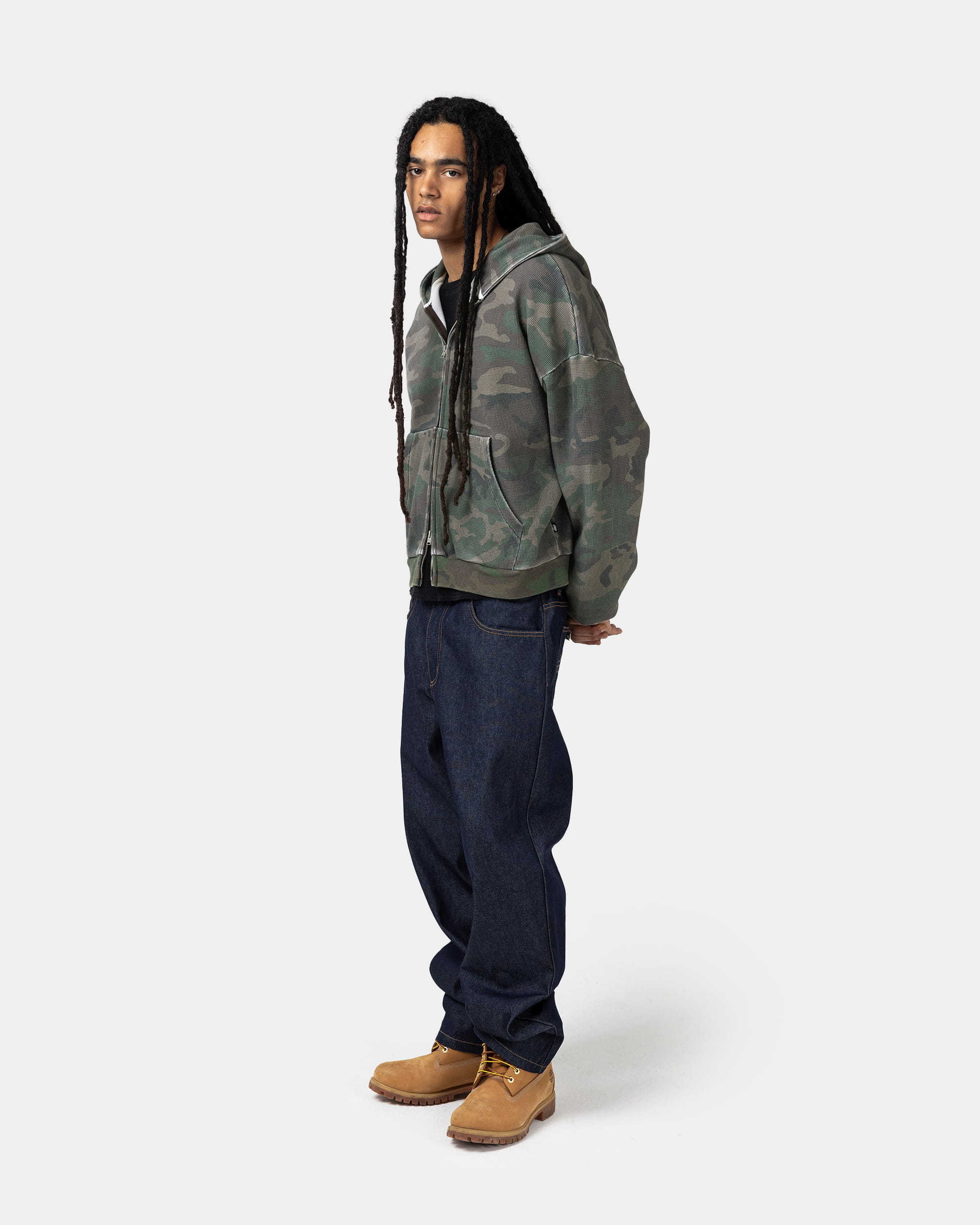 Camo Waffle Knit Zip-Up Hoodie | Human With Attitude