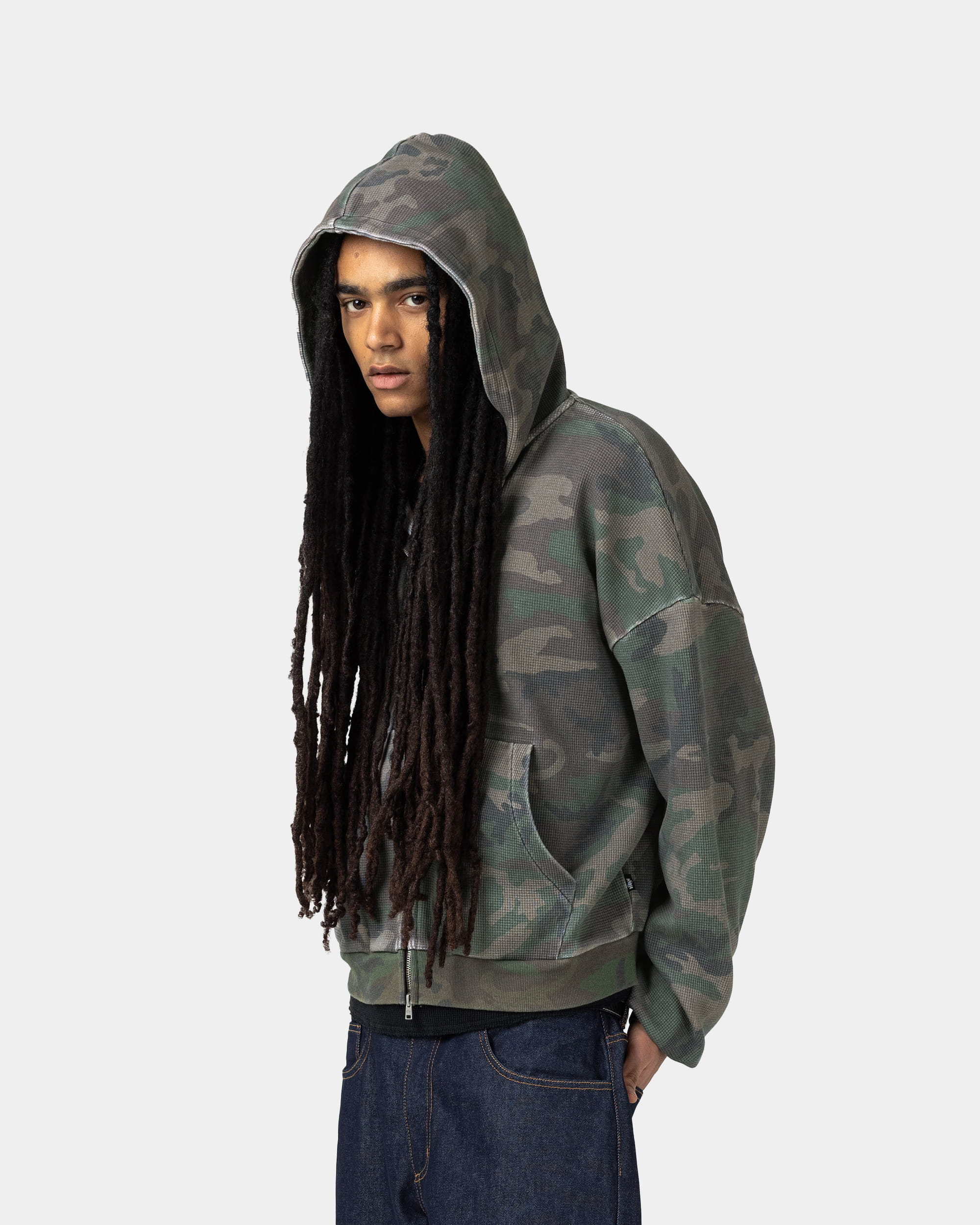 Camo Waffle Knit Zip-Up Hoodie | Human With Attitude