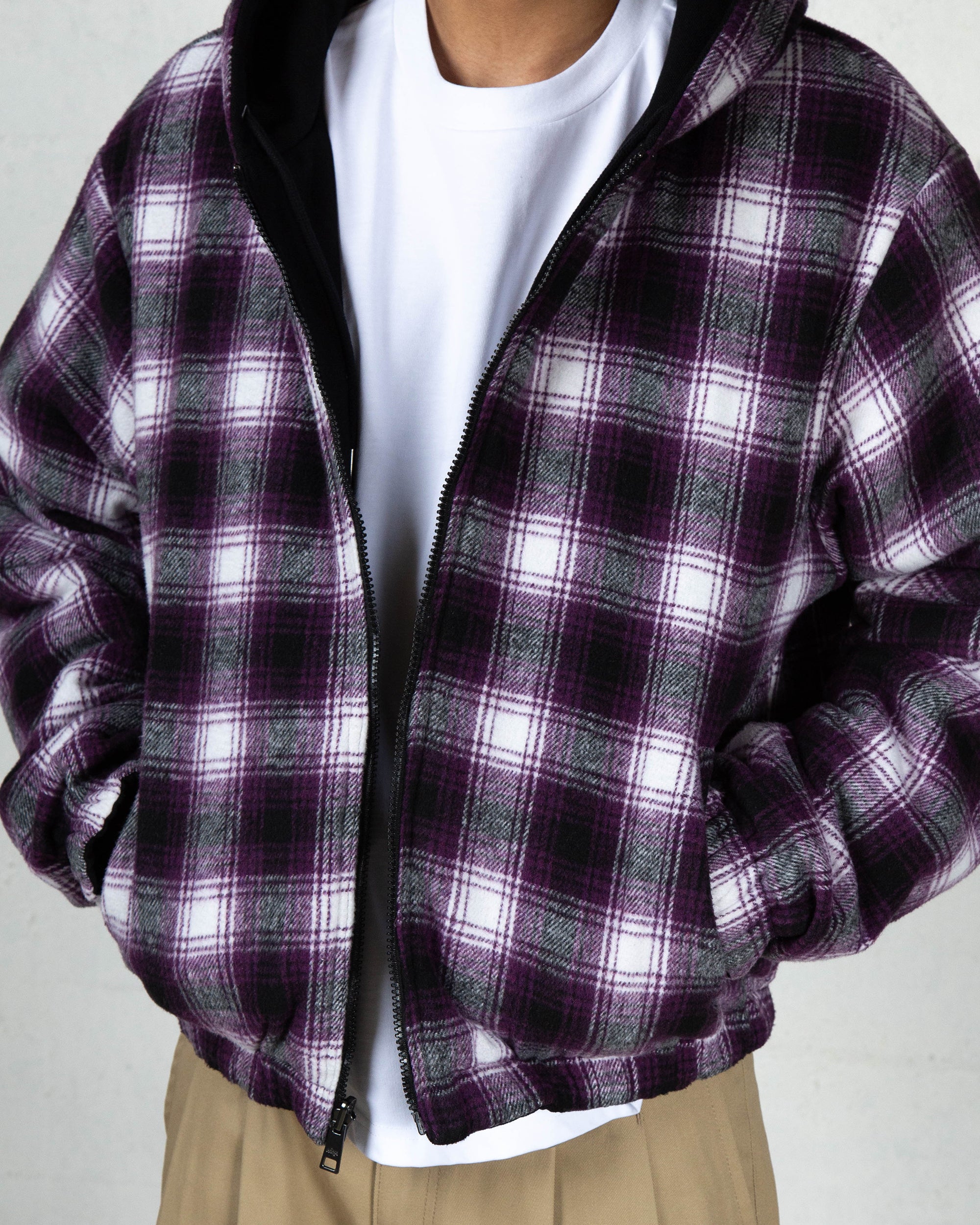 Blouson workwear à capuche réversible - Tartan