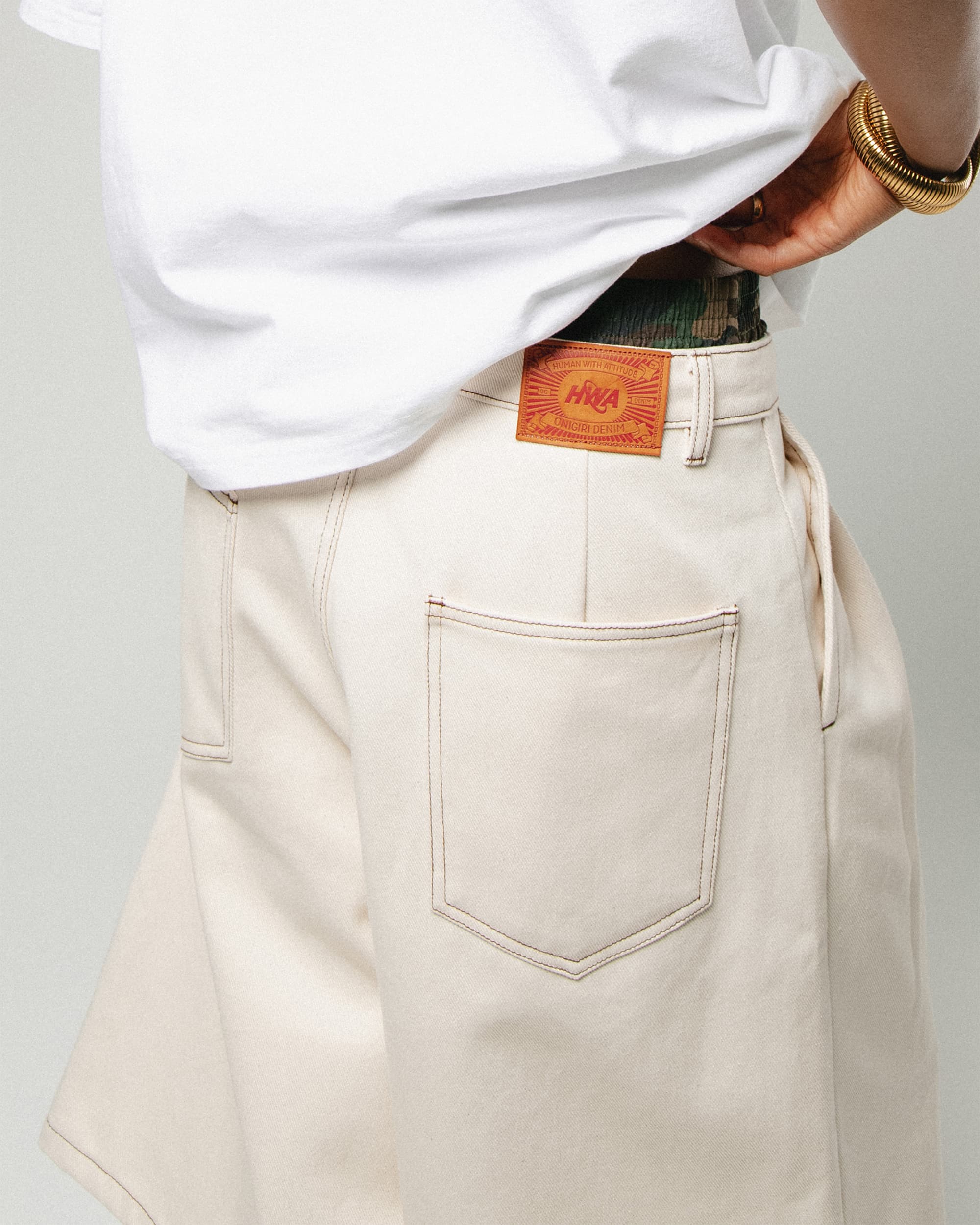 Plissierte Onigiri-Jeanshose - Off White