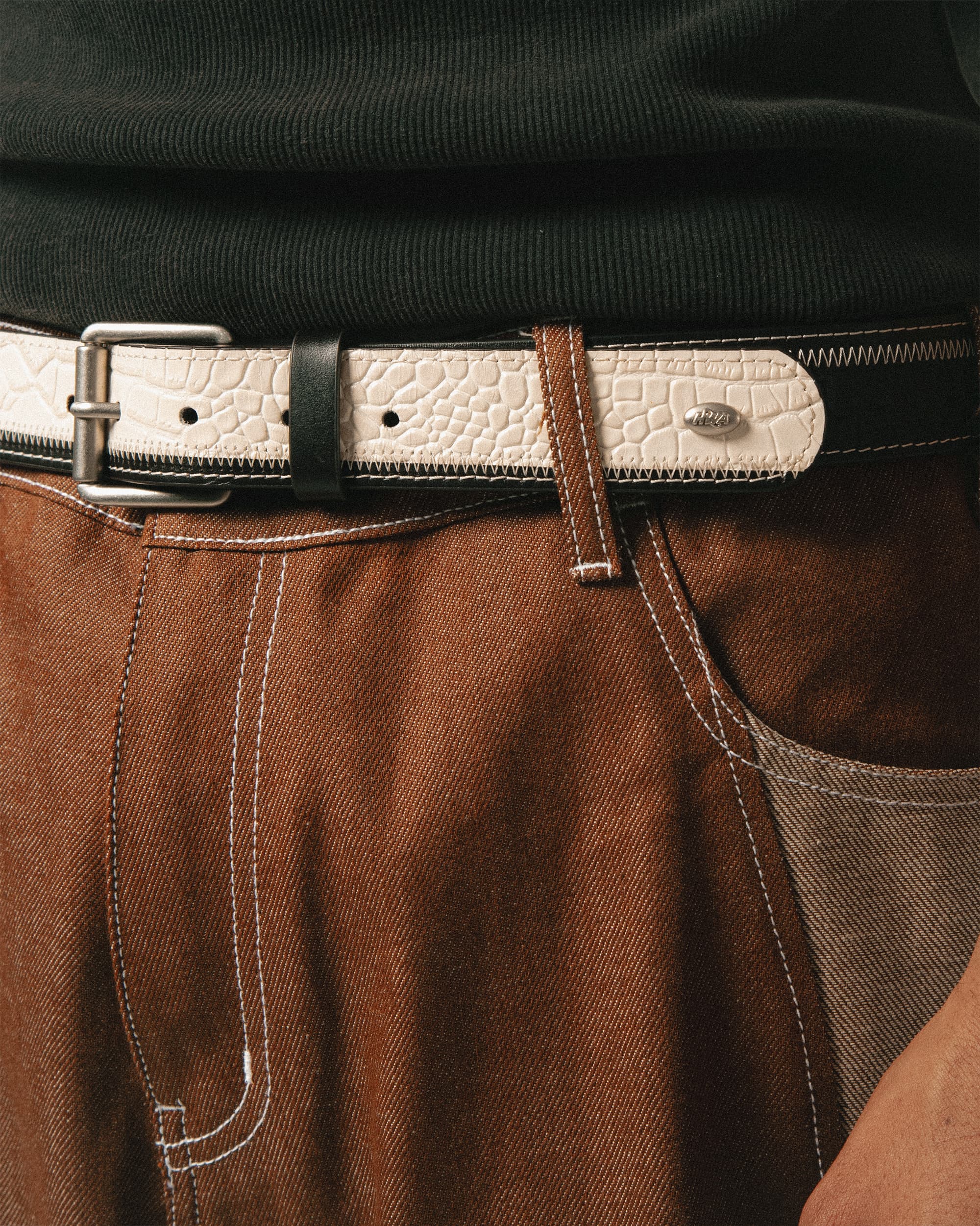 Patchwork leather belt