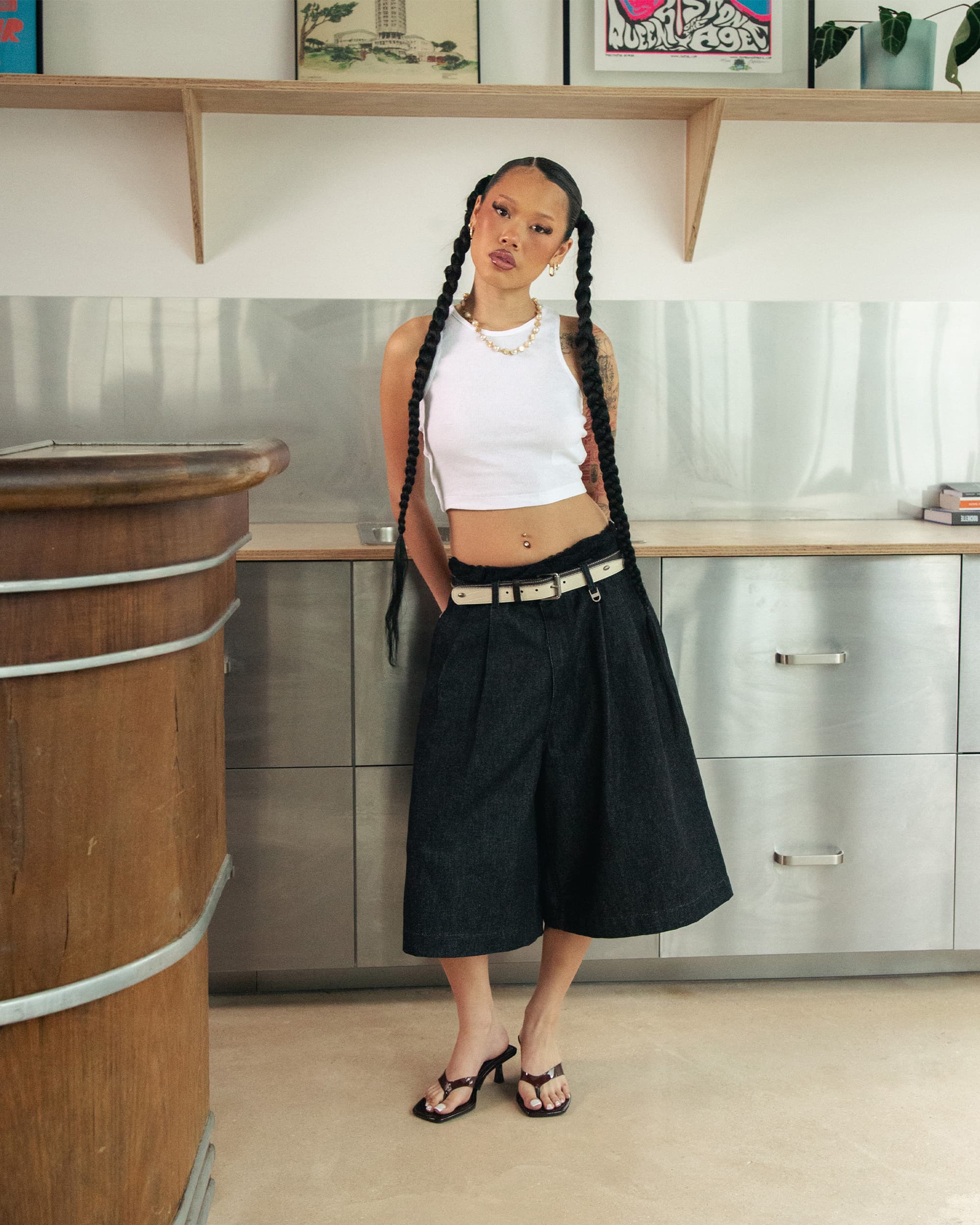 Pleated Onigiri Jorts - Raw Black