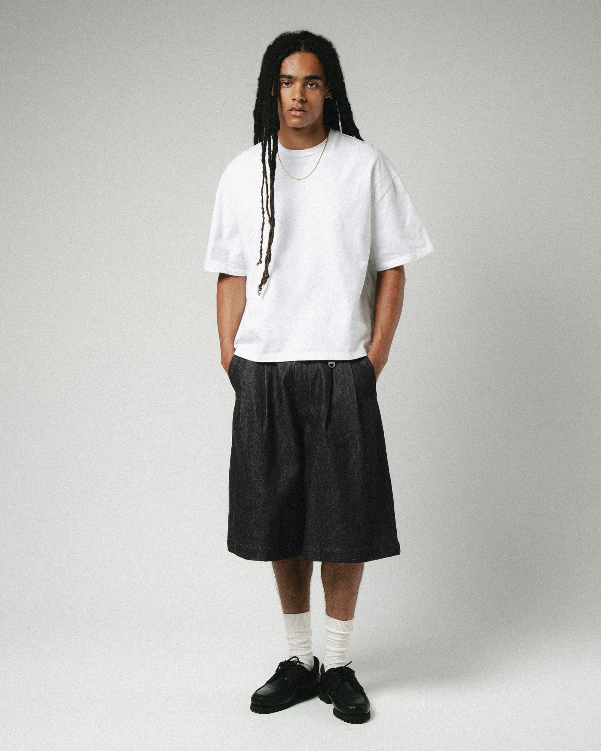 Pleated Onigiri Jorts - Raw Black