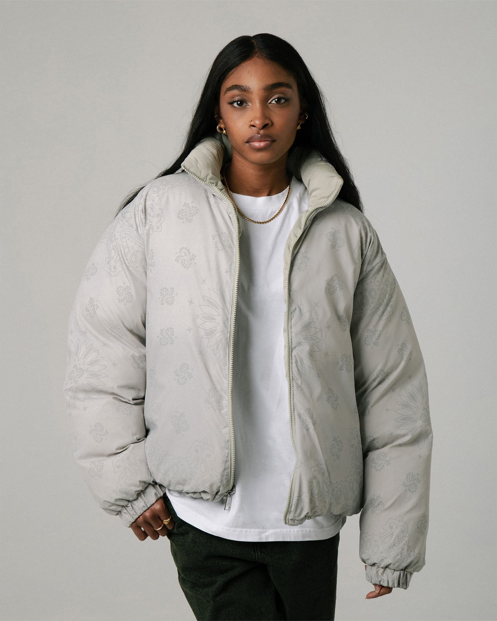 Wave Reversible Down Jacket - Greige