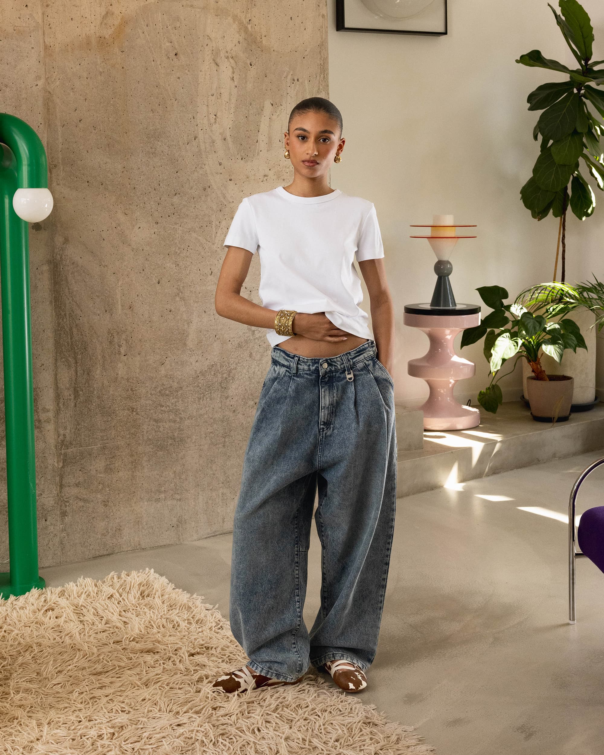 Jean Pleated Onigiri - Indigo Délavé