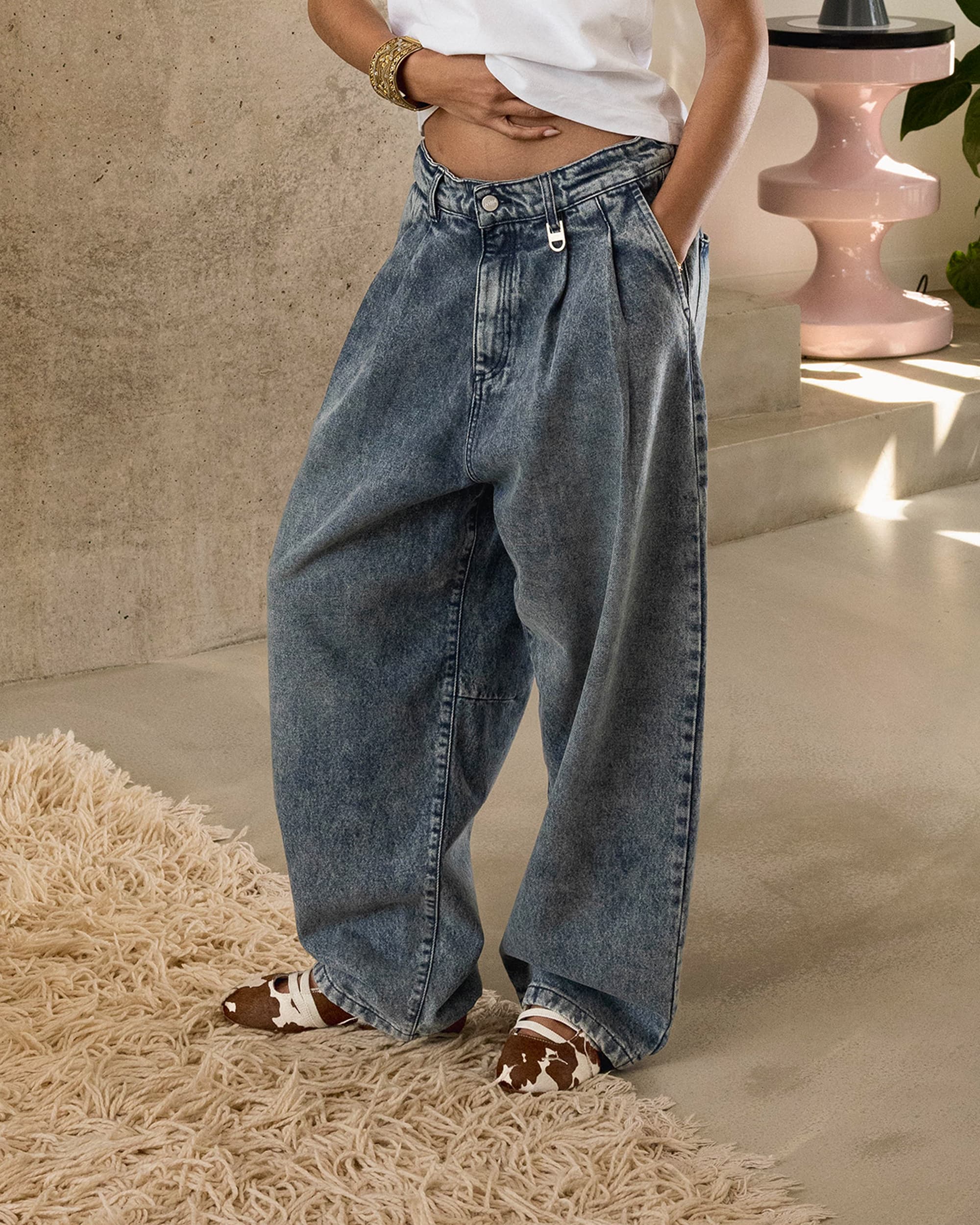 Jean Pleated Onigiri - Indigo Délavé