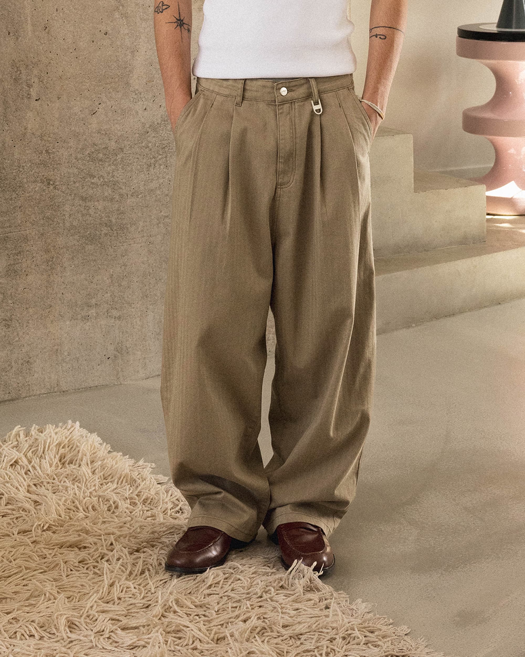Pantalon Pleated Onigiri Herringbone