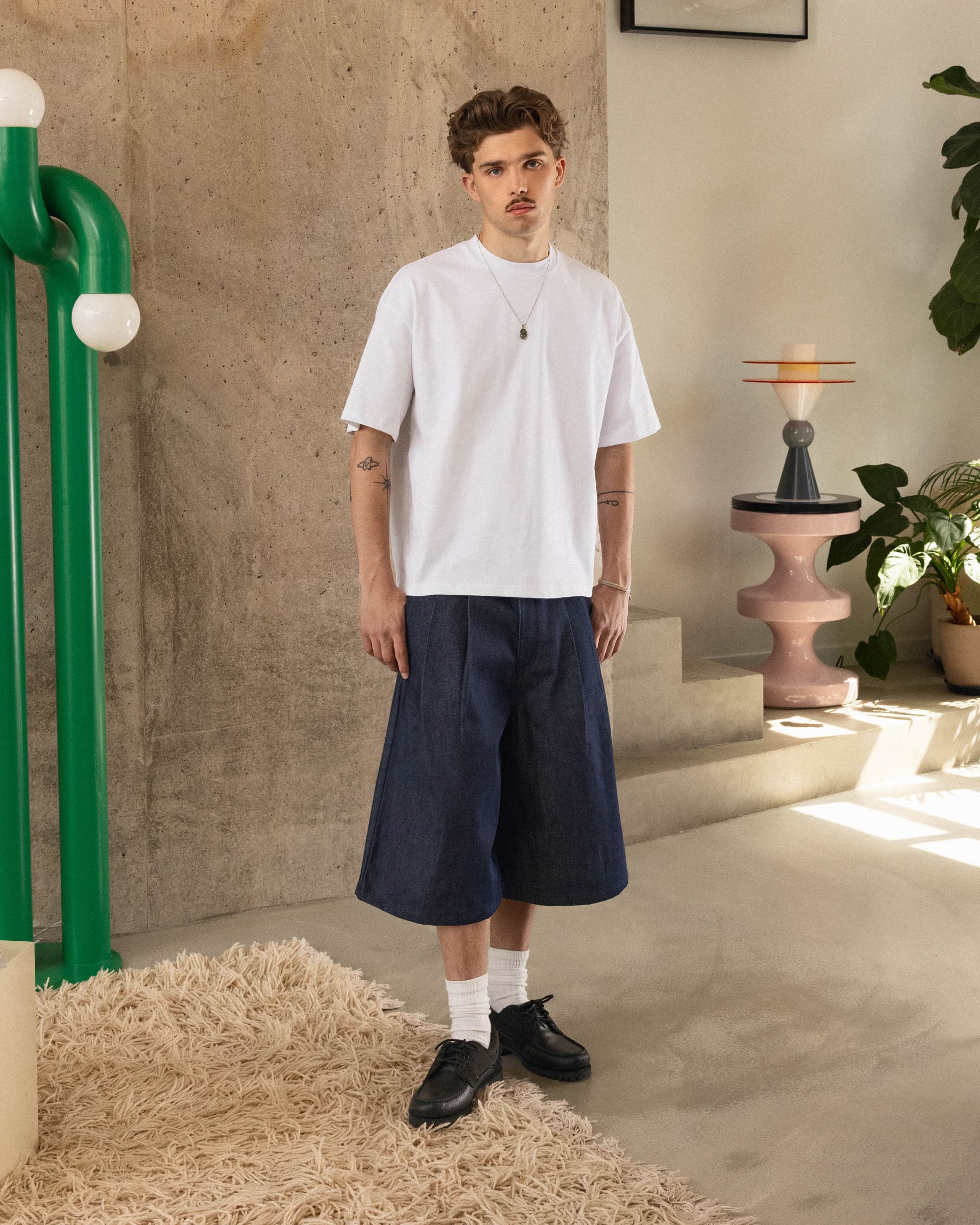 Pleated Onigiri Jorts - Raw Indigo