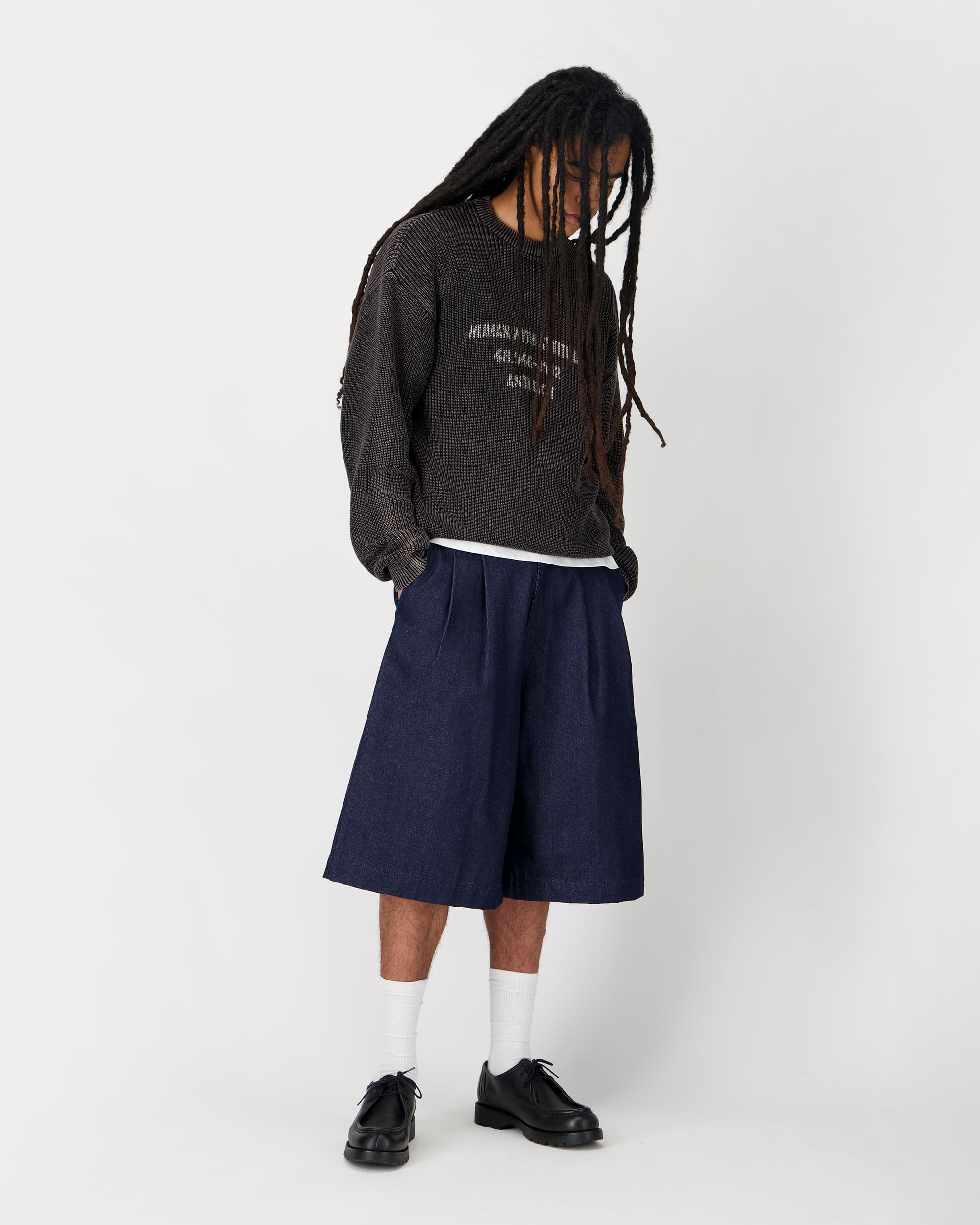 ARMY RIBBED KNIT CREW NECK SWEATER - BLACK