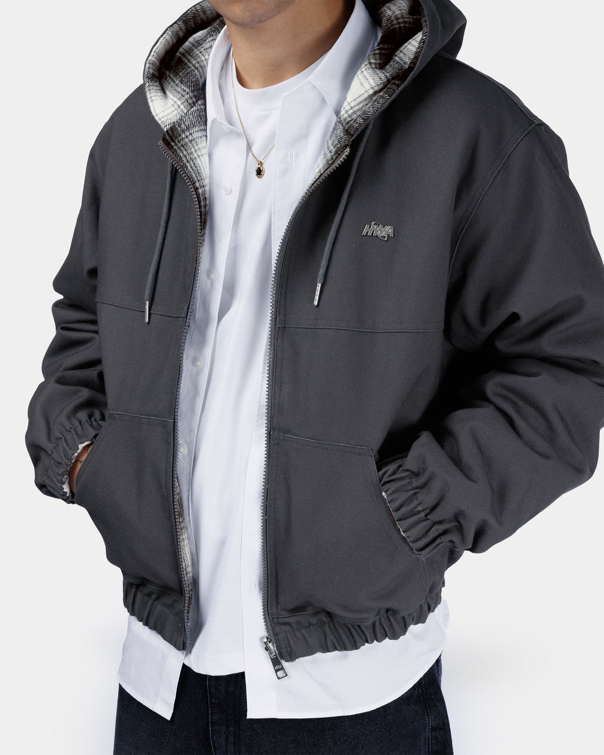 Wendbare Arbeitsjacke mit Kapuze – Grau