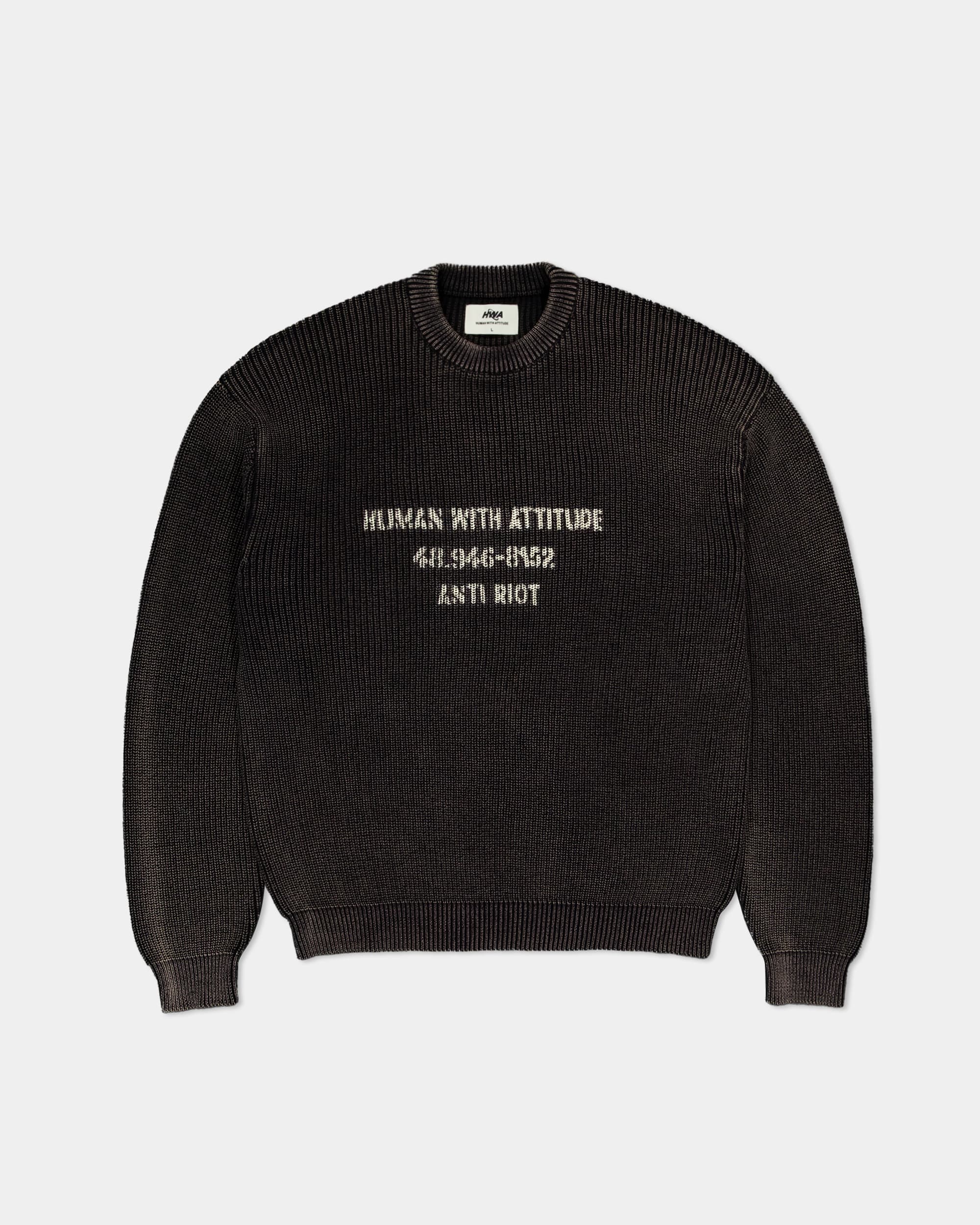 PULL COL ROND ARMY EN MAILLE CÔTELÉE - NOIR