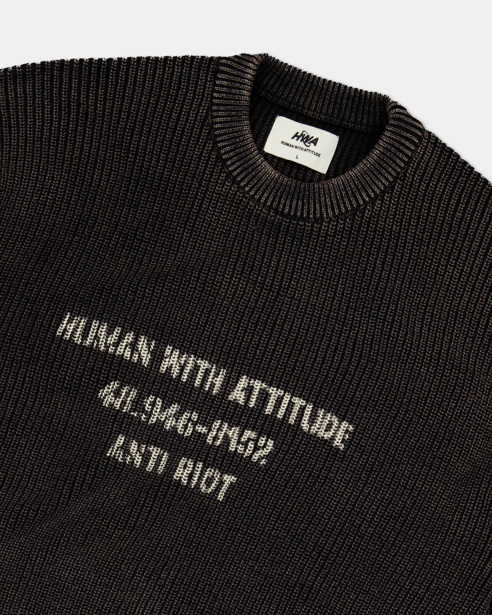 ARMY RIBBED KNIT CREW NECK SWEATER - BLACK