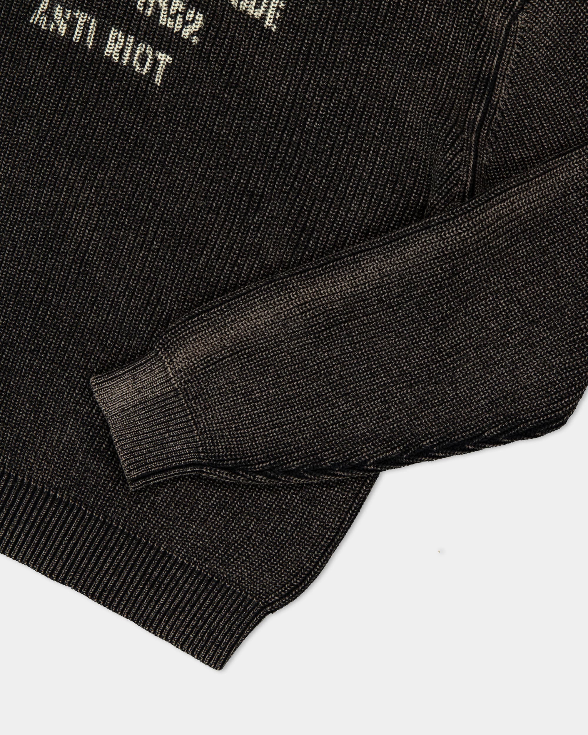 ARMY RIBBED KNIT CREW NECK SWEATER - BLACK