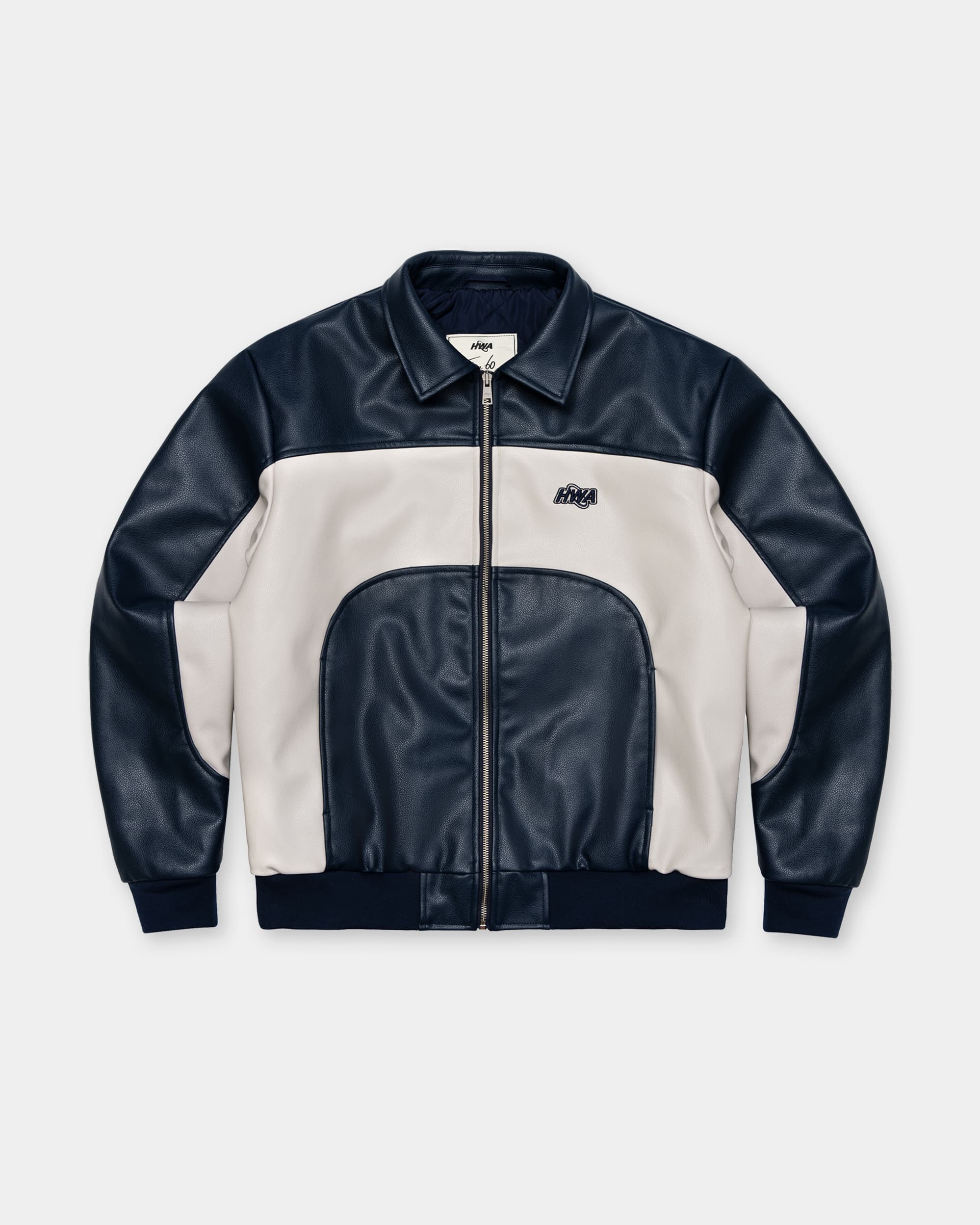 Veste en cuir Three 60 bleue front