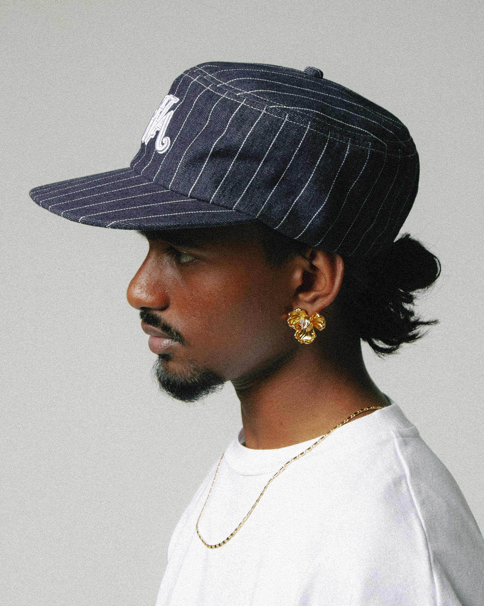 帽子 Stripe Pillbox Cap Charcoal Casquette Pillbox Monogram Rayures Denim Brut - Taille Réglable