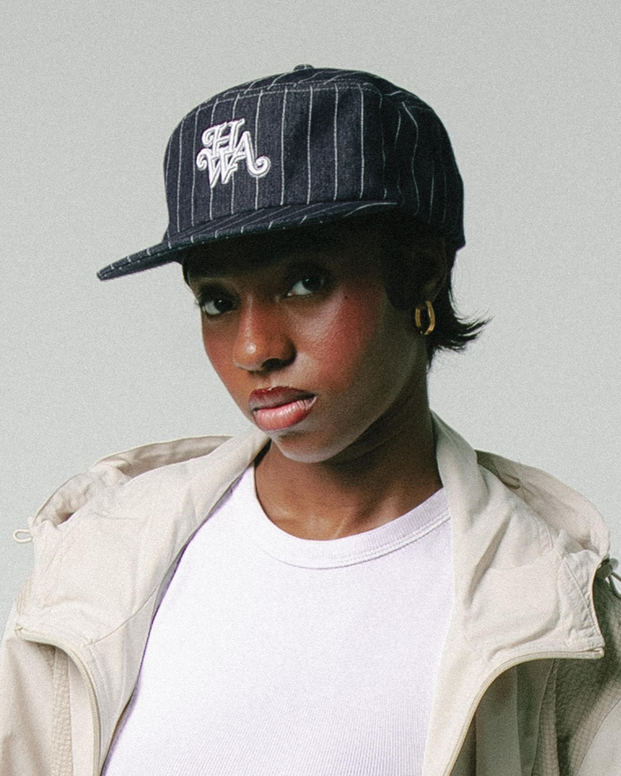 Casquette Pillbox Monogram Rayures Denim Brut - Taille Réglable