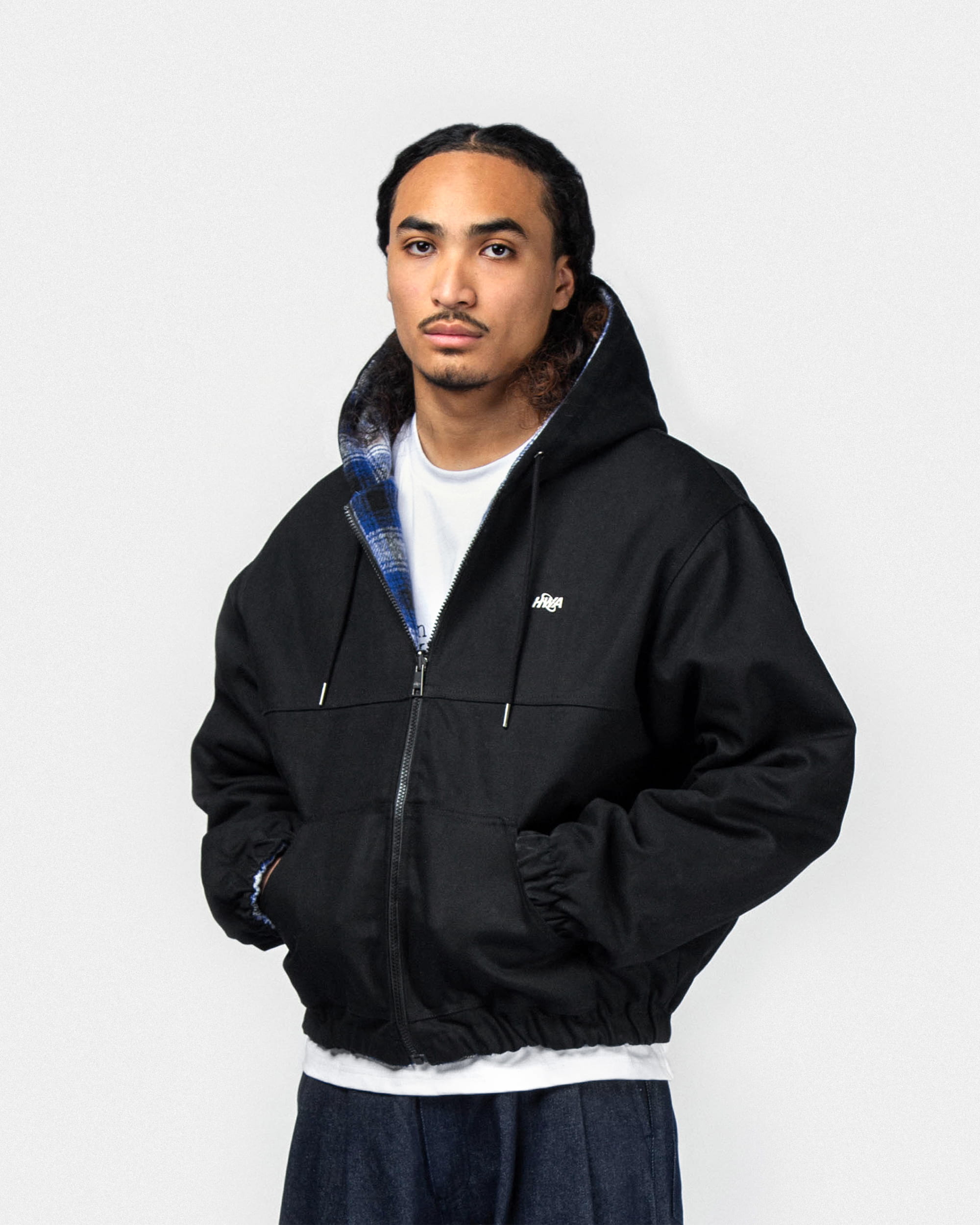 Blouson workwear à capuche réversible - Bleu