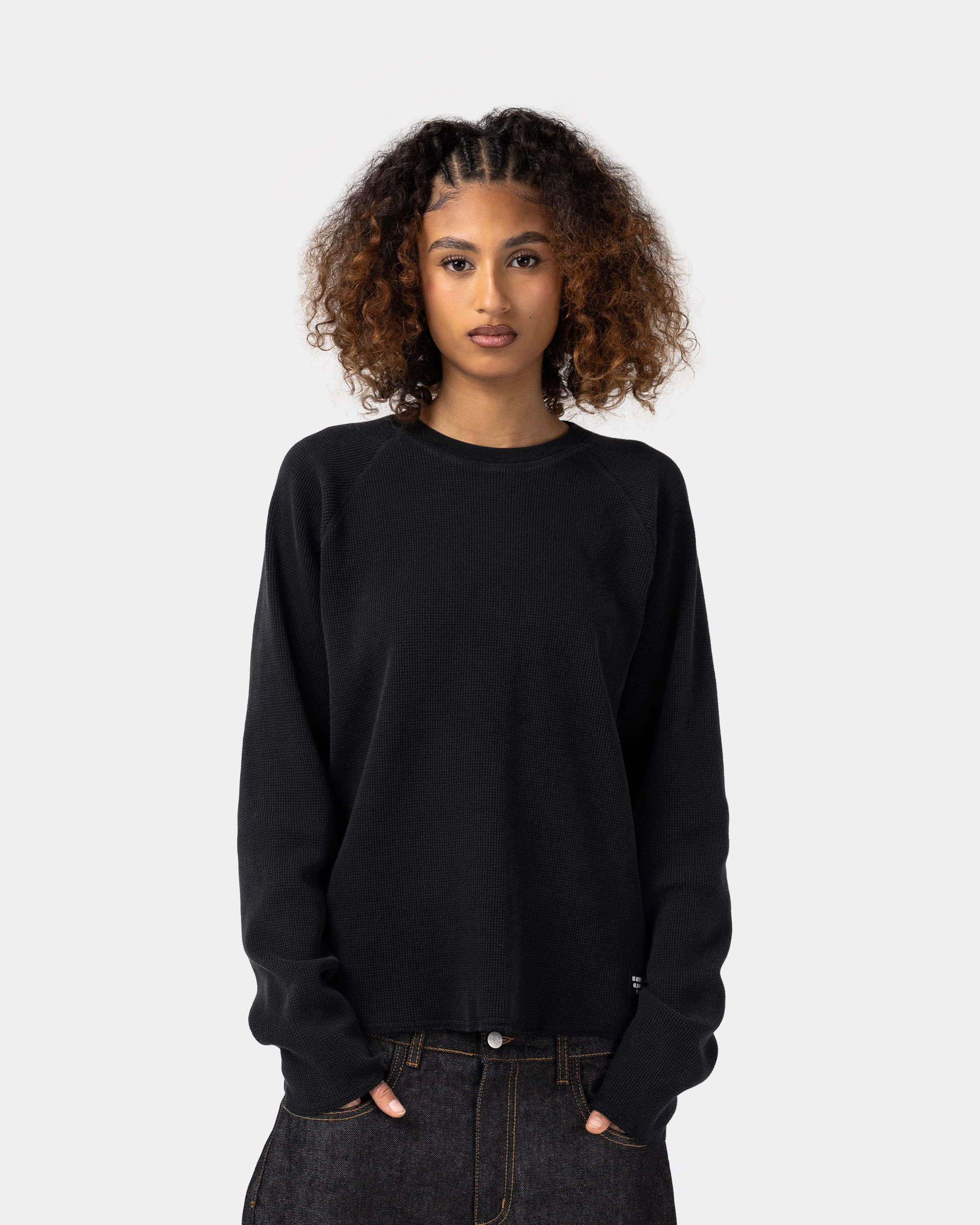 T-shirt Manches Longues Maille Gaufrée - Noir Délavé