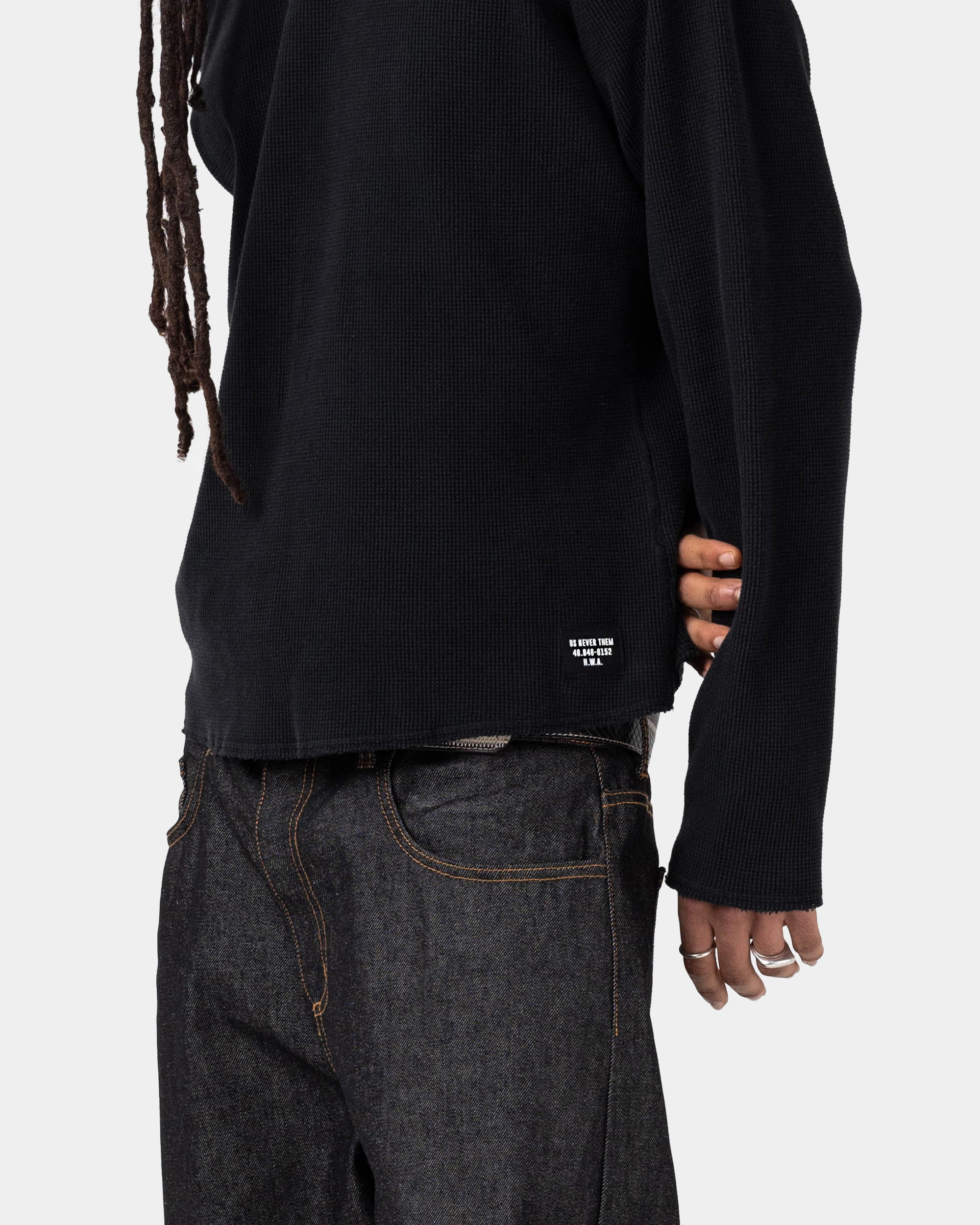 T-shirt Manches Longues Maille Gaufrée - Noir Délavé